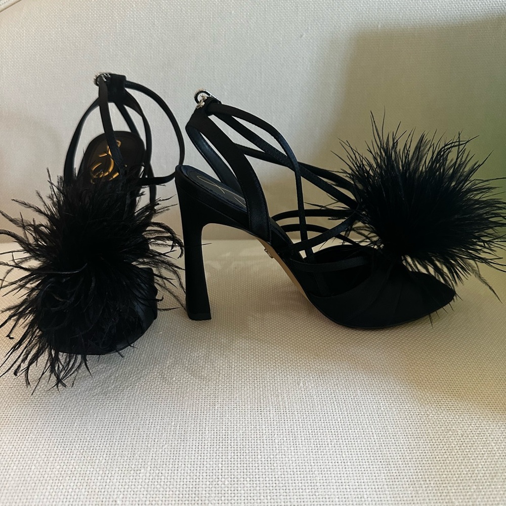 Sam Edelman Black Feathered Heels - Picture 3 of 5